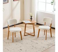 Furniliving Set di 2 sedie da pranzo in legno, stile moderno, stile metà secolo, con rivestimento in lino e legno massello di quercia, sedie per sala da pranzo, colore: beige
