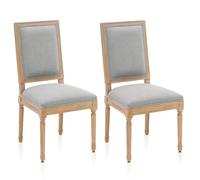 Furniliving Set di 2 sedie da pranzo rustiche francesi, imbottite, con schienale, sedie da cucina per soggiorno, cucina, ristorante (grigio chiaro-quadrato)