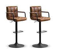 Furniliving Set di 2 sgabelli da bar con schienale, moderni sgabelli da cucina quadrati in pelle PU con bracciolo, altezza regolabile, per cucina, bar, pub, caffè (giallomarrone)
