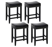 Furniliving Set di 4 sgabelli da bar alti 65,3 cm, sgabelli da bar imbottiti da cucina con gambe in legno massello, sgabelli a sella per cucina, bar, caffè, nero