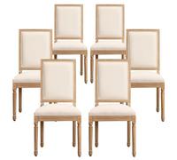 Furniliving Set di 6 sedie da pranzo rustiche francesi, imbottite, con schienale, sedie da cucina, soggiorno, cucina, ristorante (beige-quadrato)