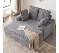 Furnimart Chaise Lounge - Divano per interni, 147 cm con 2 cuscini, soffice divano in velluto a coste per soggiorno, comoda sedia da lettura oversize, grigio