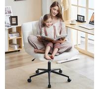 Furnimart Criss Cross - Ampia seduta da scrivania con ruote, girevole a 360°, con gambe incrociate, cuscino spesso, comoda sedia senza braccioli, per casa e ufficio, per camera da letto, toeletta e