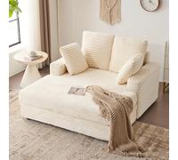 Furnimart Divano letto chaise longue per interni, divano letto da 147 cm con 4 cuscini, soffice divano letto in velluto a coste per soggiorno, comoda sedia da lettura oversize, beige