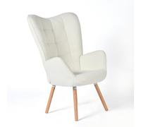 FURNISH 1 Poltrona in Pelle di Pecora Beige con Seduta Imbottita per Soggiorno Camera da Letto Sedia per Tempo Libero Scandinavo con Schienale Spessore Piedi in Legno Massiccio Design Elegante