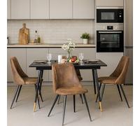 FURNISH 1 Set da cucina 5 pezzi (tavolo e sedie): 1 tavolo da pranzo allungabile in MDF nero con gambe in metallo dorato + 4 sedie imbottite senza braccioli in camoscio marrone