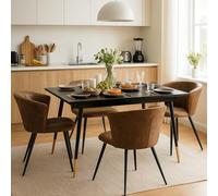 FURNISH 1 Set da pranzo allungabile 5 pezzi con tavolo e poltrone in camoscio, piano in MDF e struttura in metallo, nero e marrone.