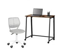 FURNISH 1 Set da scrivania per computer pieghevole e sedia ergonomica, per ufficio, salvaspazio, con ruote o gambe regolabili, sedia girevole regolabile senza braccioli, marrone e grigio