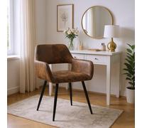 FURNISH 1 Set di 2 sedie da toilette marrone con schienale per braccioli, per camera da letto, sedie da bagno vintage in camoscio con gambe in metallo nero per il WC quotidiano a casa