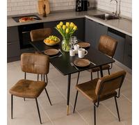 FURNISH 1 Set tavolo e sedie da cucina 5 pezzi - 1 tavolo allungabile in MDF con gambe in metallo nero e oro + 4 sedie imbottite in camoscio, stile industriale moderno per 4-6 persone