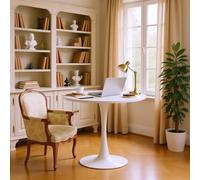 FURNISH 1 Tavolo da ufficio rotondo bianco in legno composito e metallo per 2-4 persone scrivania in stile scandinavo per il lavoro dell'ufficio e le piccole squadre 80×80×73 cm