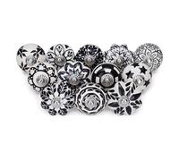 Furnishful Finesse Pomelli per armadi e cassetti, per porte, assortiti, dipinti a mano, per comò, cucina, armadi, arredamento domestico bohémien, colore nero, confezione da 12