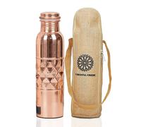 FURNISHFUL FINESSE Pure Natural Diamond - Borraccia in rame con coperchio e borsa per il trasporto, 1000 ml, a prova di perdite, per benefici per la salute dell'Ayurveda, ufficio e viaggi, confezione