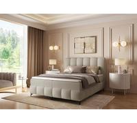 FURNISTAR Letto a molle Tina, 160 x 200 cm, con materasso e cassapanca - letto matrimoniale per famiglie con topper, letto a bolle - beige