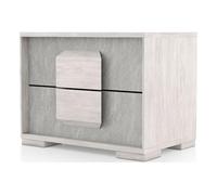 Furniture of America Dresen - Comodino moderno in melamina con 2 cassetti, maniglia a pannello in legno con scivolo centrale in metallo, nessun montaggio per camera da letto, soggiorno, bianco lavato