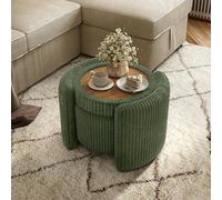 Furniture of America Lennox - Pouf moderno in ciniglia, 63,5 cm, rotondo, con parte superiore ribaltabile, poggiapiedi imbottito per soggiorno, camera da letto, ingresso, verde