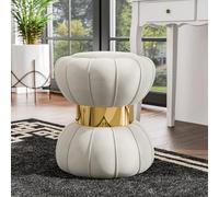 Furniture of America Magnus - Pouf moderno imbottito da 43,2 cm, a forma di clessidra e finiture in acciaio inox dorato, sgabello da toeletta, piccolo sgabello per camera da letto, soggiorno, ingresso