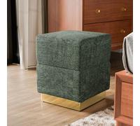 Furniture of America Renzo - Pouf moderno in ciniglia con vano portaoggetti e base in acciaio inox, sgabello da toeletta piccolo, per camera da letto, soggiorno, ingresso, colore: verde