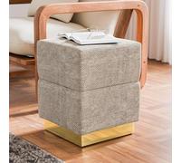 Furniture of America Renzo - Pouf moderno in ciniglia con vano portaoggetti e base in acciaio inox, sgabello da toeletta piccolo, per camera da letto, soggiorno, ingresso, colore: grigio argento