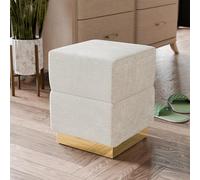 Furniture of America Renzo - Pouf moderno in ciniglia con vano portaoggetti e base in acciaio inox, sgabello da toeletta piccolo, per camera da letto, soggiorno, ingresso, beige