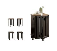 Furniture Stacking Stools, Sofa Side Table for Living Room, Multifunctional Nesting Stools Wooden Dining Chair Set of 4, Portable Office And Classroom (Black1 with Wheels)