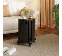 Furniture Stacking Stools, Sofa Side Table for Living Room, Multifunctional Nesting Stools Wooden Dining Chair Set of 4, Portable Office And Classroom (Black with Wheels)