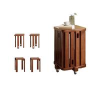 Furniture Stacking Stools, Sofa Side Table for Living Room, Multifunctional Nesting Stools Wooden Dining Chair Set of 4, Portable Office And Classroom (Walnut1 with Wheels)
