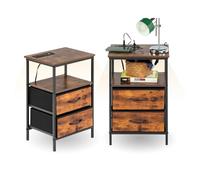 FurnitureR 2 tavolini con multi-coloured LED, 2 prese AC, 2 porte USB, 2 cassetti in tessuto, 2 cassetti in tessuto, 40 x 30 x 60 cm, colore: marrone