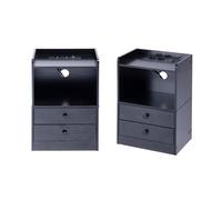 FurnitureR 2 x Comodino con illuminazione a LED, illuminazione ambientale, multicolore, 2 cassetti, comodino con stazione di ricarica USB/Presa, Desk D'appoint in MDF nero, 38 x 26 x 56 cm