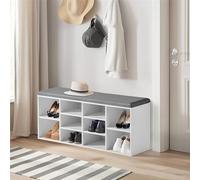 FurnitureR Bianco Panca portaoggetti con cuscino grigio, design moderno, materiale resistente, versatile per ingresso e soggiorno, corridoio, camera da letto, 103 x 29 x 45 cm