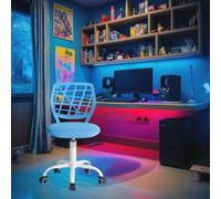FurnitureR Compact Gaming Chair, Hollow PP Backrest, Adjustable Height, Ergonomic Swivel Sponge Seat, 5-Wheel Iron Base, for Teens & Kids Drawing, Gaming, Classroom, Blue, 38,5 x 40 x 87 cm