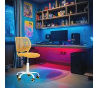 FurnitureR Compact Kids Gaming Chair, Hollow PP Backrest, Adjustable Height, Ergonomic Swivel Seat, 5-Wheel Iron Base, for Teens & Childrens Drawing, Gaming, Classroom, Lime Yellow, 38,5 x 40 x 87 cm