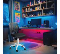 FurnitureR Compact Kids Gaming Chair, Hollow PP Backrest, Adjustable Height, Ergonomic Swivel Sponge Seat, 5-Wheel Iron Base, for Teens & Childrens Drawing, Gaming, Classroom, Black, 38,5 x 40 x 87 cm