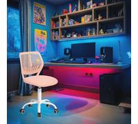 FurnitureR Compact Kids Gaming Chair, Hollow PP Backrest, Adjustable Height, Ergonomic Swivel Sponge Seat, 5-Wheel Iron Base, for Teens & Childrens Drawing, Gaming, Classroom, Rosa, 38,5 x 40 x 87 cm