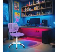 FurnitureR Compact Kids Gaming Chair, Hollow PP Backrest, Adjustable Height, Ergonomic Swivel Sponge Seat, 5-Wheel Iron Base, for Teens & Childrens Drawing, Gaming, Classroom, Purple 38,5 x 40 x 87 cm