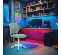 FurnitureR Compact Kids Gaming Chair, Hollow PP Backrest, Adjustable Height, Ergonomic Swivel Sponge Seat, 5-Wheel Iron Base, for Teen & Children Drawing, Gaming, Classroom, Morandi Aqua, 38,5 x 40 x