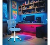 FurnitureR Compact Kids Gaming Chair, Hollow PP Backrest, Adjustable Height, Ergonomic Swivel Sponge Seat, 5-Wheel Iron Base, for Teens & Childrens Drawing, Gaming, Classroom, Blue, 38,5 x 40 x 87 cm