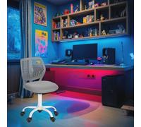 FurnitureR Compact Kids Gaming Chair, Hollow PP Backrest, Adjustable Height, Ergonomic Swivel Sponge Seat, 5-Wheel Iron Base, for Teens & Childrens Drawing, Gaming, Classroom, Grey, 38,5 x 40 x 87 cm