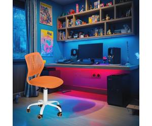 FurnitureR Compact Kids Gaming Chair, Hollow PP Backrest, Adjustable Height, Ergonomic Swivel Sponge Seat, 5-Wheel Iron Base, for Teens & Childrens Drawing, Gaming, Classroom, Arancio, 38,5 x 40 x 87