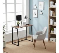 FurnitureR FurnitureR - Scrivania compatta e pieghevole, con ripiano in legno, effetto vintage, con struttura in metallo, comoda mensola rialzata, facile da montare e spostare per camera da letto