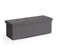 FurnitureR L-110 cm Panca in tessuto, ottomano in estremità del letto, poggiapiedi pieghevole, pouf cubo, cassapanca interna con scomparto rimovibile, per ingresso, camera da letto, grigio, 110 x 38 x