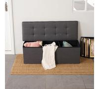 FurnitureR L-110 cm Panca portaoggetti in tessuto, ottomano a punta del letto, cassapanca interna con scomparto rimovibile, pieghevole, sgabello per soggiorno, camera da letto, ingresso, grigio