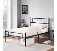 FurnitureR Letto singolo da 0,9 m, struttura per letto con piattaforma in metallo, solida base con testiera e pediera design all'uncinetto, spazio portaoggetti sotto il letto, letto a doghe adatto per