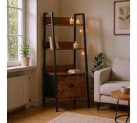 FurnitureR Libreria a 4 ripiani, 42 x 29 x 110 cm, con cassetto in tessuto, ripiani in legno da 12 mm e telaio in metallo da 20 mm, parete posteriore da 7,5 cm, elegante scaffale per soggiorno in