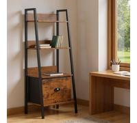 FurnitureR Libreria da ufficio, stile scala, 42 x 29 x 110 cm, con cassetto in tessuto, 4 livelli, pannelli in legno da 12 mm e telaio in metallo da 20 mm, parete posteriore da 7,5 cm, mensola moderna