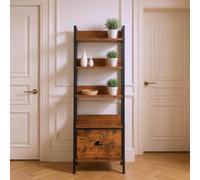 FurnitureR Mobile alto in stile scala, 42 x 29 x 110 cm, 4 ripiani con cassetto in tessuto, pannelli in legno da 12 mm e telaio in metallo da 20 mm, pannello posteriore da 7,5 cm, elegante armadio da