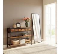 FurnitureR Mobile consolle per corridoio, struttura in metallo con ripiani in MDF e 3 cassetti in tessuto non tessuto, mobile d'ingresso con stazione di ricarica, versatile e durevole per il corridoio