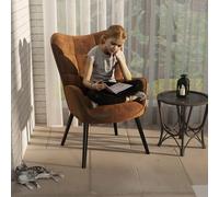 FurnitureR Poltrone da Lettura, per Bambini, Giovani, Camoscio Marrone con Schienale Alto a Quadri e Piedi in Metallo Nero, H45 cm, per Camera da Letto, Soggiorno e Ufficio, 61 x 72 x 88 cm