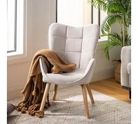 FurnitureR Poltrone Rilassanti, Tessuto Beige con Schienale Alto Ergonomico e Piedi in Legno di Faggio, H45 cm, Sedia da Lettura Casual per Camera da Letto, Balcone e Giardino, 61 x 72 x 88 cm