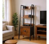 FurnitureR Scaffale per piante in stile scala, 42 x 29 x 110 cm, 4 ripiani, cassetto in tessuto, pannelli in legno da 12 mm e telaio in metallo da 20 mm, parete posteriore da 7,5 cm, supporto per